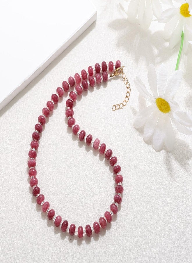 Raicegs Ruby Gemstone Beaded Necklace for Women Natural Stone Bead Choker Necklace Handmade Boho Summer Jewelry for Beach - Image 4